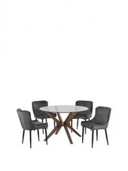 image of Julian Bowen Set Of Chelsea 120Cm Table & 4 Luxe Grey Chairs