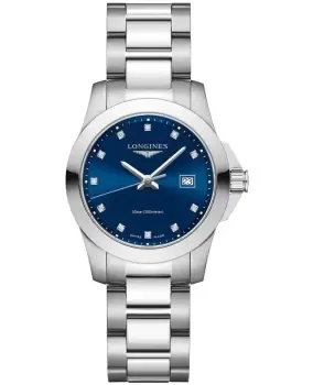 Image of Longines Conquest Quartz Blue Diamond Dial Stainless Steel Womens Watch L3.376.4.97.6 L3.376.4.97.6