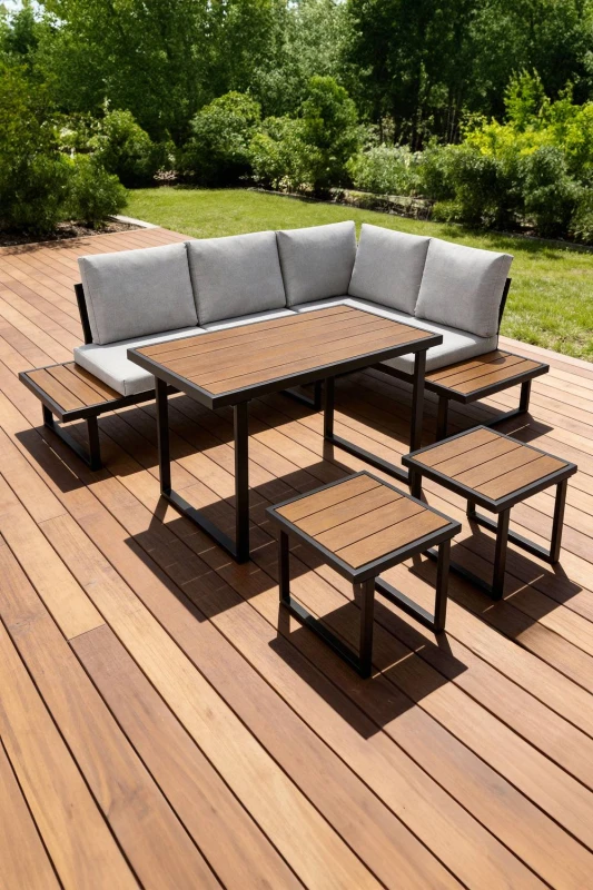 Image of More4Homes Amalfi Garden Dining Set 6 Seater Corner Dining Furniture with Table in Grey Grey Unisex