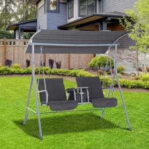 image of Outsunny Steel Frame 2-Seater Swing Chair w/ Table Grey