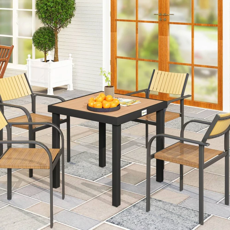 Image of Outsunny 78cm Garden Dining Table For 4, Square Outdoor Side Table, Natural, Multi 84B-918ND