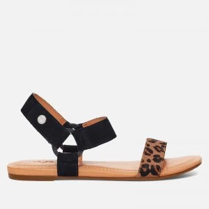 image of UGG Womens Rynell Leopard Double Strap Sandals - Black/Tan - UK 4