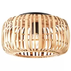 Image of Endon Mathias Decorative Flush Ceiling Lamp, Natural Bamboo, Plywood, Matt Black Paint