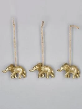 image of Sass & Belle Set Of 3 Golden Elephant Christmas Tree Decorations