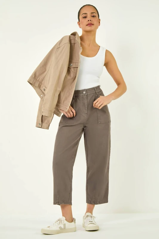 Image of Roman Womens Petite Pocket Front Cropped Jeans in Taupe Size: 18 Taupe Female 18
