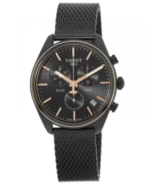 image of Tissot PR 100 Chronograph Black Dial Steel Mesh Band Mens Watch T101.417.23.061.00 T101.417.23.061.00