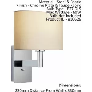 image of Loops - Wall Light & Shade Chrome & Taupe Fabric 60W E27 usb Socket e10626