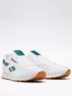 Image of Reebok Classic Leather Vegan Shoes, White/Blue, Size 10.5, Men