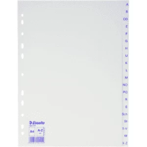 image of Esselte 100144 A4 A-Z Plastic Index Dividers White with 26 Tabs (11 holes)