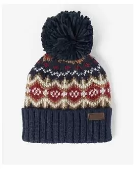 Image of Barbour Boys Case Fairisle Beanie Pompom Hat - Cranberry, Red, Size S-M