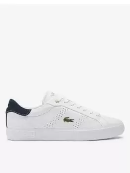 Lacoste Powercourt2.0 Leather Trainer, White/Navy, Size 7, Men