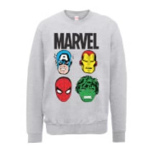 Marvel Comics Main Character Faces Mens Grey Sweatshirt - L - Grey