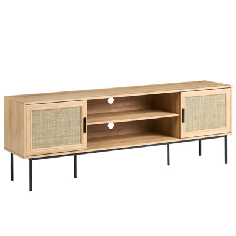 Image of Beliani TV Stand Pasco Rattan Light Brown