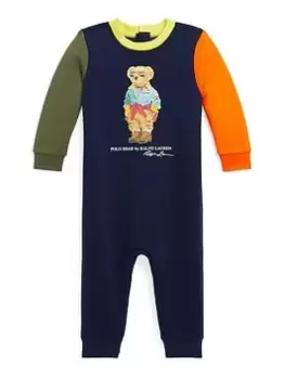 Image of Ralph Lauren Baby Boys Colour Block Bear One Piece Coverall - Multi, Size 3 Months