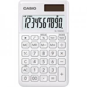 image of Casio SL-1000SC Pocket calculator White Display (digits): 10 solar-powered, battery-powered (W x H x D) 71 x 9 x 120 mm