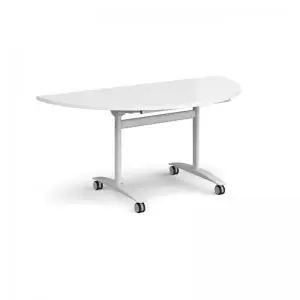 image of Semi circular deluxe fliptop meeting table with white frame 1600mm x