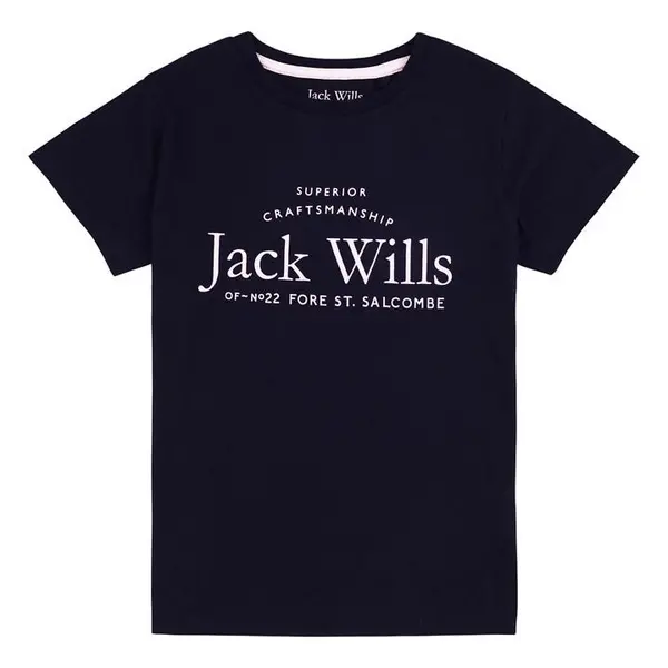 image of Jack Wills Kids Girls Forstal Script Logo T-Shirt - Blue 15 - 16 Years