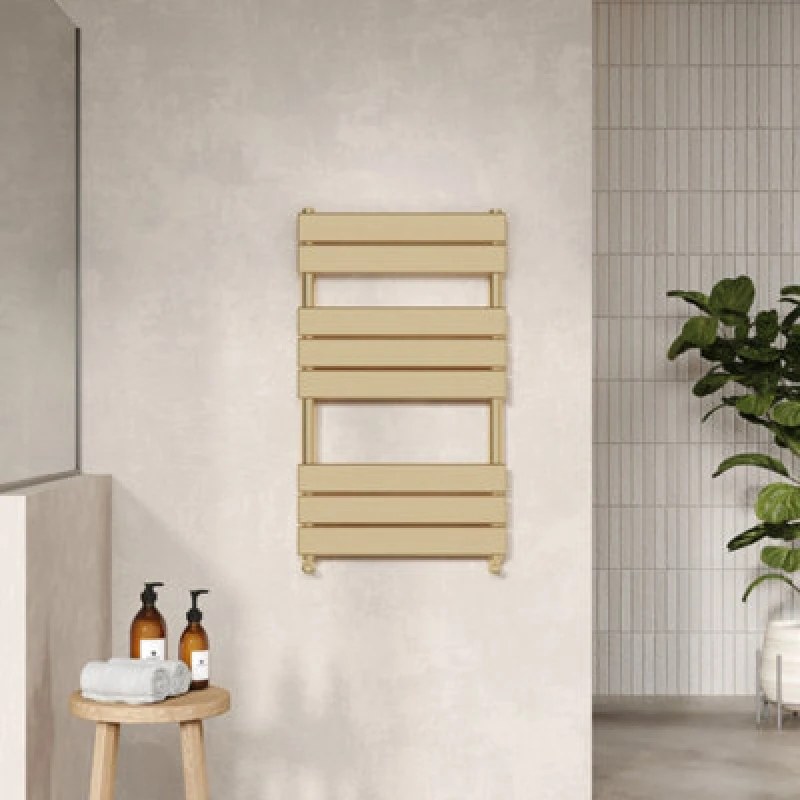 Image of Nuie Square Flat Towel Radiator 840 X 500Mm Brushed Brass, Brown HL882