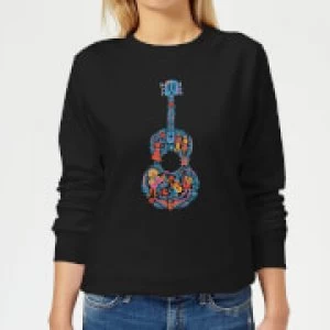 Image of Coco Guitar Pattern Womens Sweatshirt - Black - 5XL