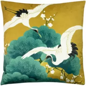 Image of Paoletti - Kensho Botanical Velvet Cushion Cover, Gold, 50 x 50 Cm