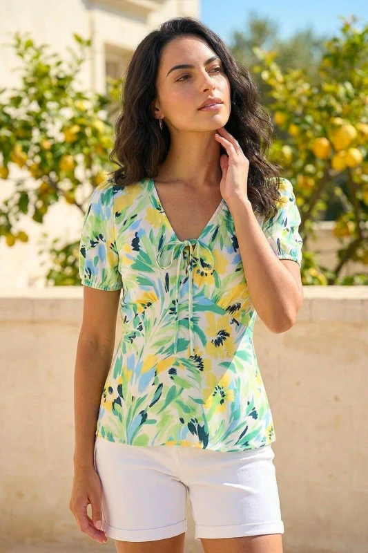 Image of Dusk Womens Floral Motif Tie Top in White Size: 14 White Female 14