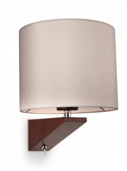 Image of 1 Light Indoor Wall Light (Switched) Dark Walnut, Cream Shade, E27