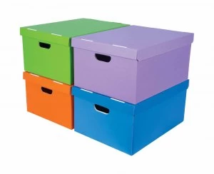 Image of Fellowes Bankers Cardboard Storage Box Medium Duty Pack of 4 Assorted Assorted