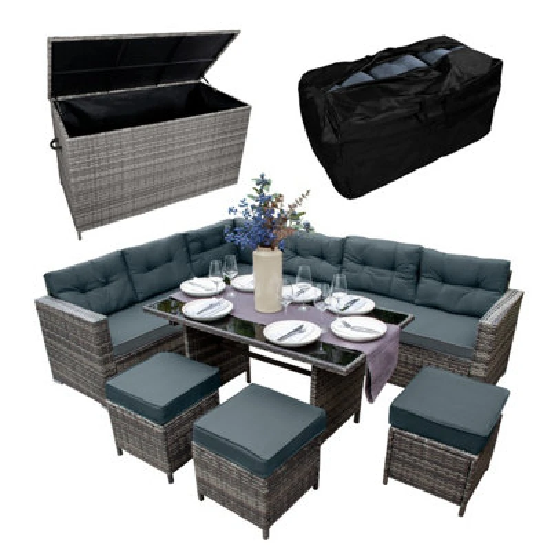 Image of Monster Shop Rattan Corner Set & Cushion Storage Box - Grey 212738
