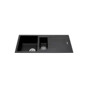 image of 1.5 Bowl Inset Black Composite Kitchen Sink with Reversible Drainer - CDA