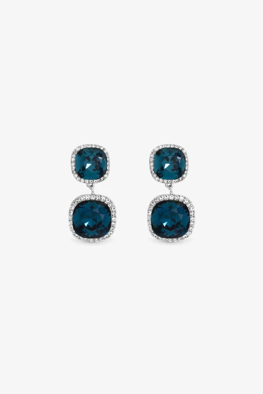 Image of Jon Richard Womens Rhodium Plated & Sapphire Double Drop Halo Earrings in Silver Silver Female One Size