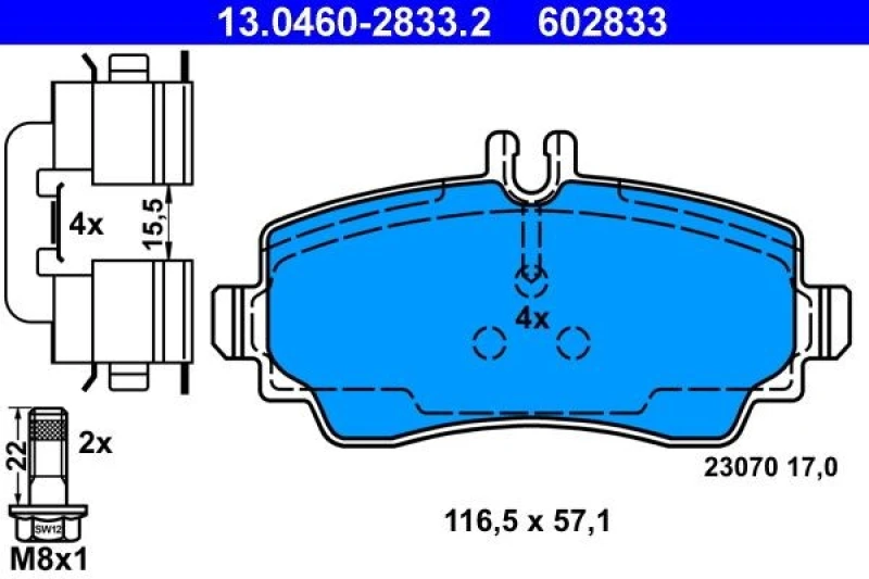 Image of ATE 13.0460-2833.2 Brake pad set excl. wear warning contact, with accessories, with brake caliper screws Brake Pad Set,disc brake (402)