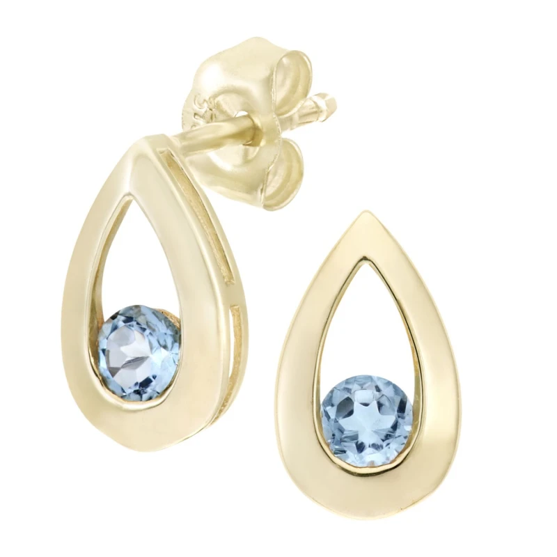 Image of Jewelco London 9ct Gold Round 0.32ct Blue Topaz Teardrop Drop Earrings - PE0AXL1804YBT Gold female