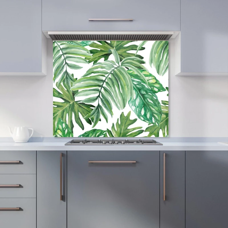 Image of Warren Reed - Designer Exotic Rainforest Leaves Kitchen Splashback in Green Size: 700mm x 650mm Green Unisex 700mm x 650mm