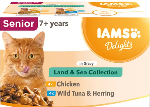 Iams Delights Senior Land and Sea Cat Food 48 x 85g