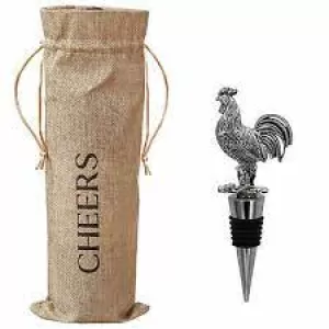 Image of Hessian Bottle Bag with Cockerel Stopper Gift Set