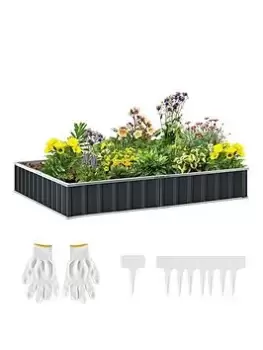 Outsunny Metal Raised Garden Bed No Bottom Diy Large Steel Planter Box W/ Gloves