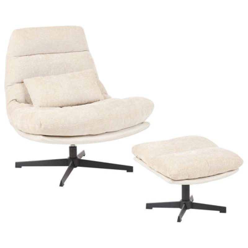 Image of Beliani Swivel Armchair Tovik With Footstool Chenille Light Beige