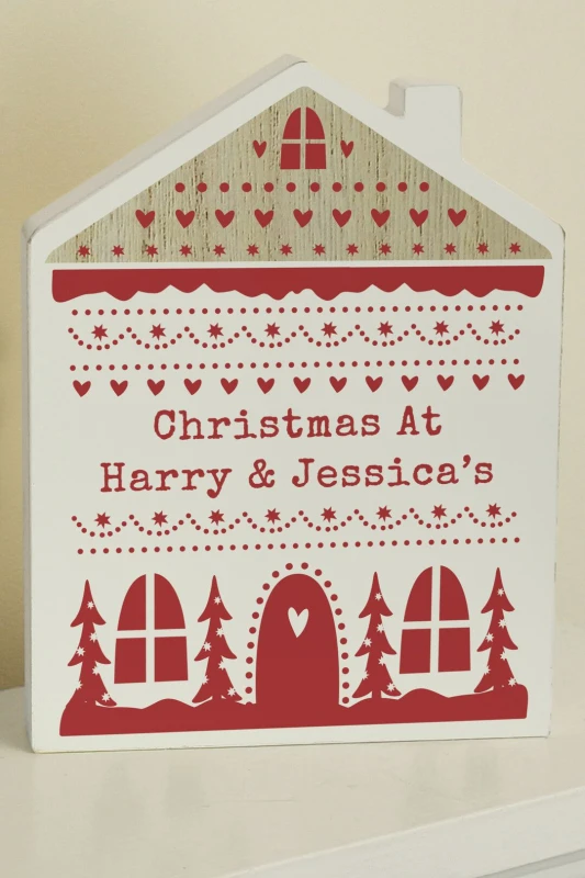 Image of Personalised Memento Company Personalised Message Christmas Fair Wooden House Decoration