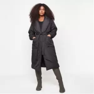 image of Missguided Recycled Longline Belted Puffer Coat - Black