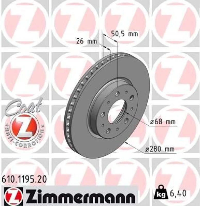 Image of ZIMMERMANN Brake disc ZIMMERMANN 610.1195.20