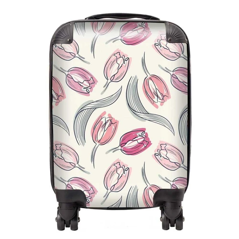 Image of Warren Reed - Designer Tulips Suitcase in Pink Size: Large Pink Unisex Large