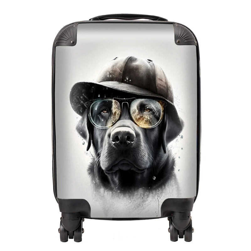 Image of Warren Reed - Designer Labrador Retriever Dog With Hat Splashart Suitcase Size: Small Multicolor Unisex Small