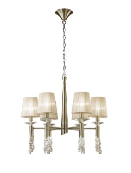 Image of Tiffany Ceiling Pendant 6+6 Light E14+G9, Antique Brass with Soft Bronze Shades & Clear Crystal