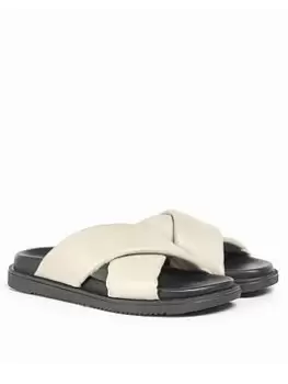 Barbour Lorimer Leather Padded Crossover Slide - Beige