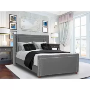 Image of Cubica Upholstered Beds - Plush Velvet, Single Size Frame, Grey - Grey