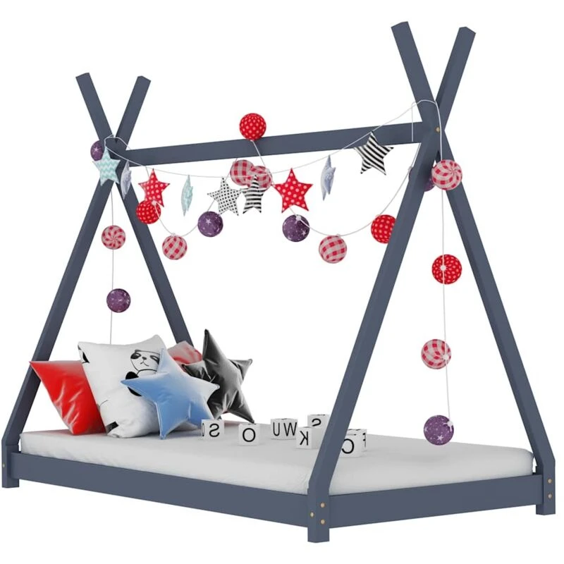 Image of VIDAXL Kids Bed Frame Grey Solid Pine Wood 80x160cm Vidaxl 8719883785653