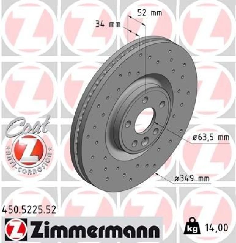 Image of ZIMMERMANN Brake disc ZIMMERMANN 450.5225.52