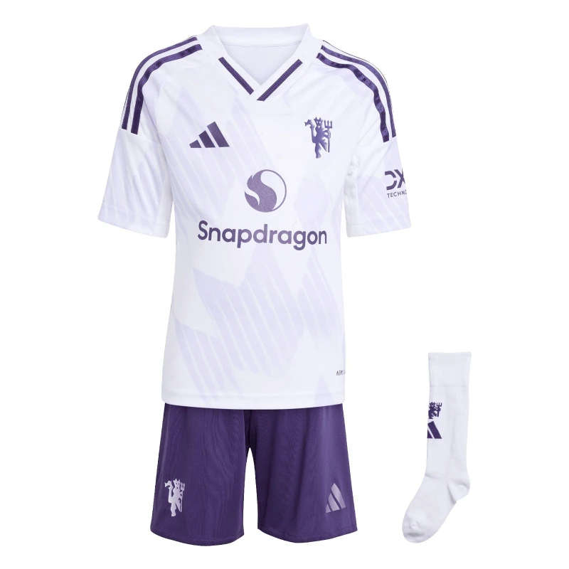 Image of adidas Manchester United Away Minikit 2025 2026 Infants Domestic Replica Minikits 2-3 Years White 37850401125