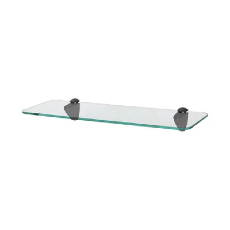 Image of Harbour Housewares Rounded Floating Glass Shelf - 40Cm - Black Brackets - Bathroom Shower Storage Vanity Display Unit Shelf