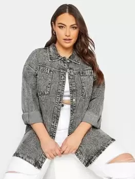 Image of Yours Denim Western Shacket - Grey, Size 30-32, Women